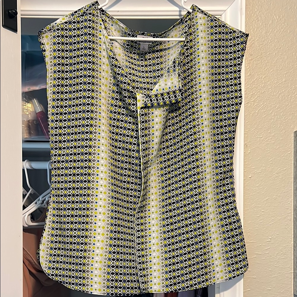 Worthington women’s Patterned Sleeveless Top - Yellow and Blue -Large